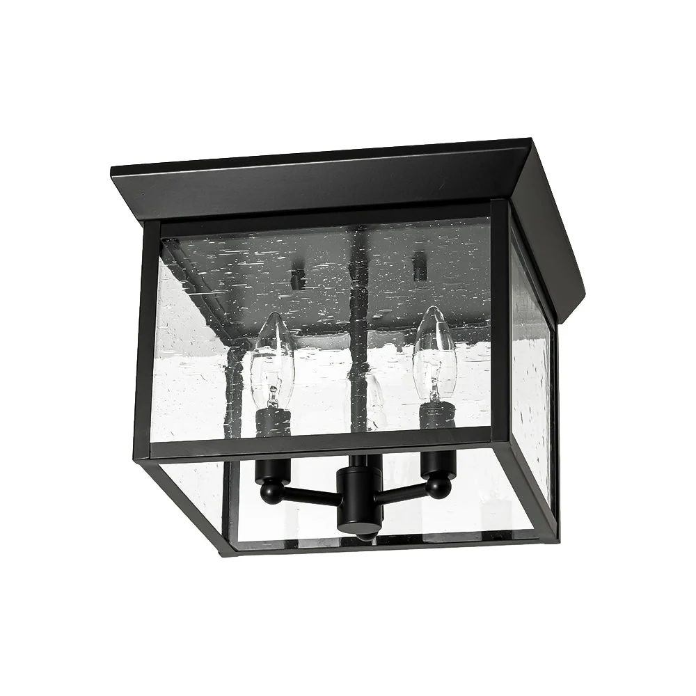 3-Light Clear Seeded Glass Black Square Cage Ceiling Light - Image 5