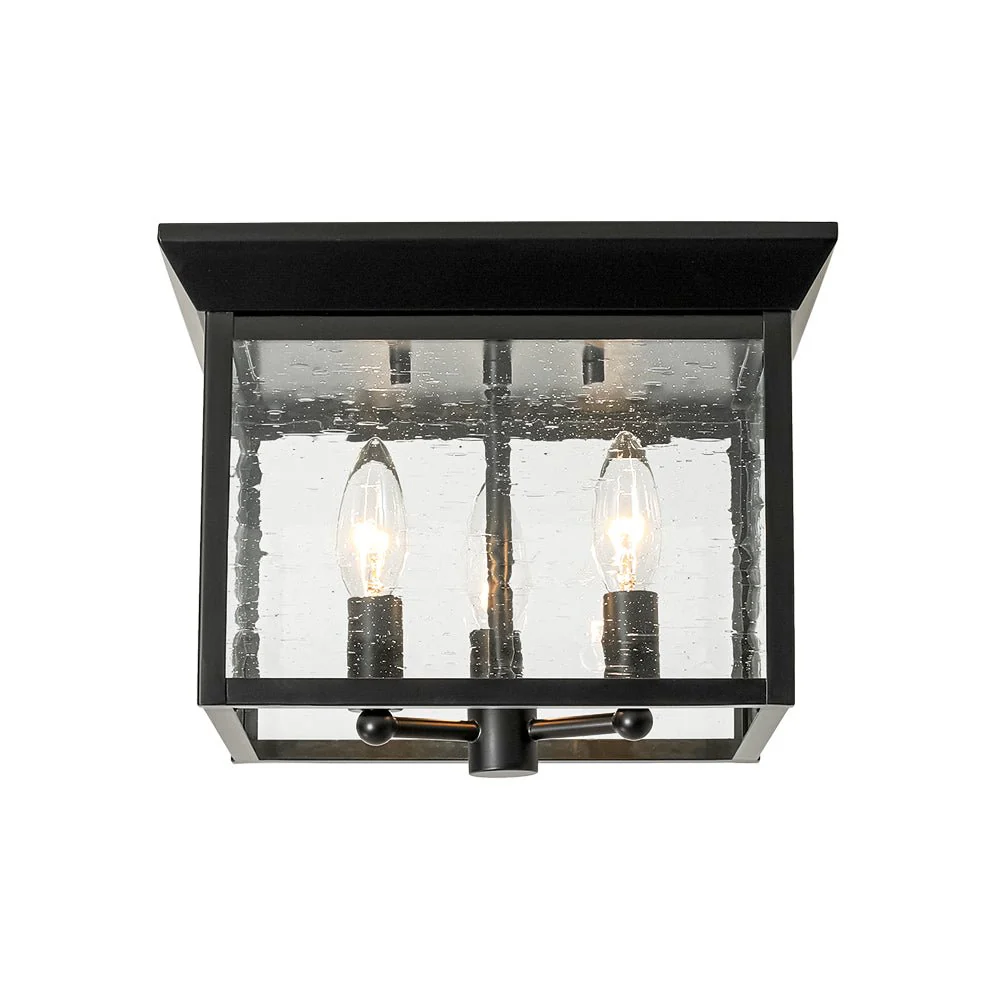 3-Light Clear Seeded Glass Black Square Cage Ceiling Light - Image 6
