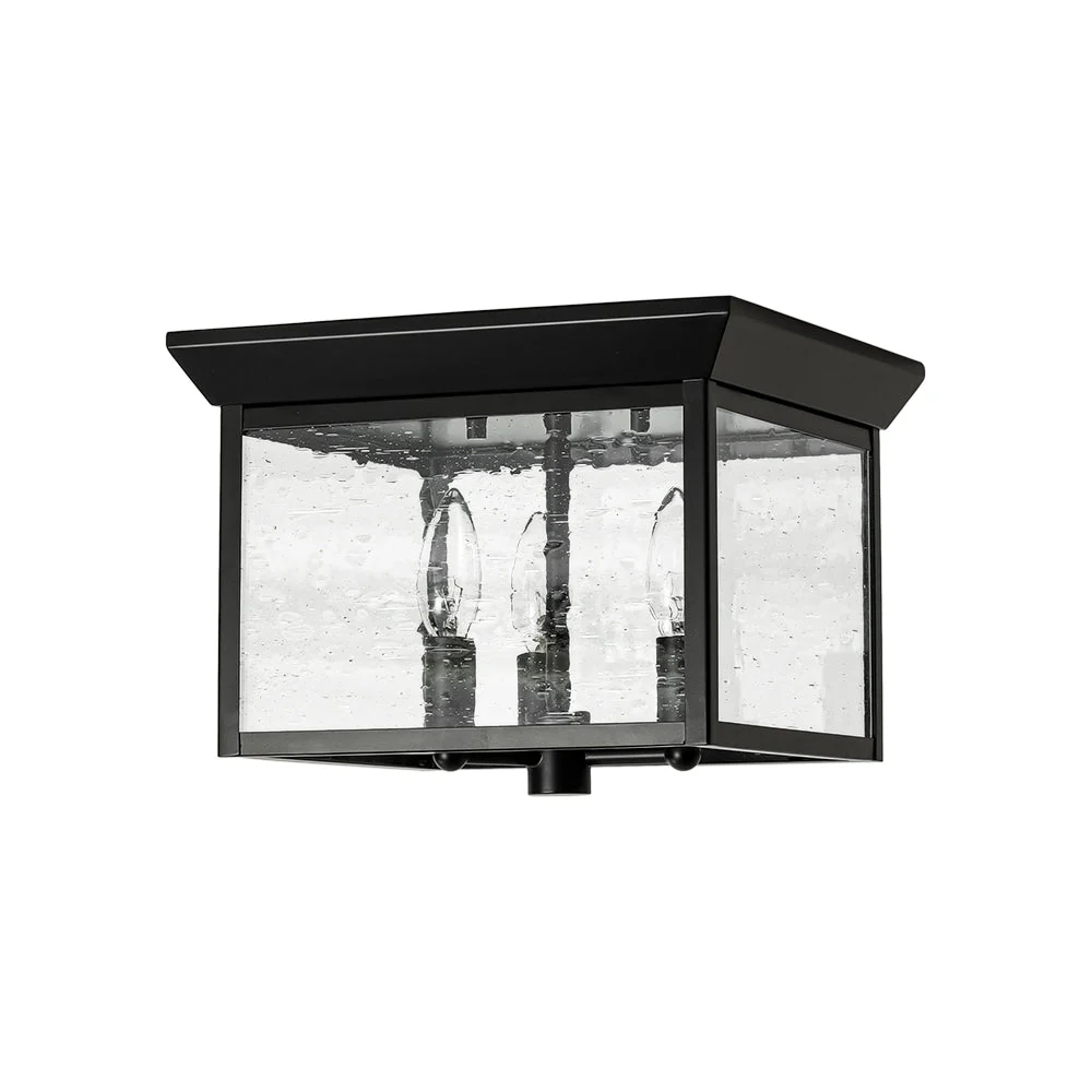 3-Light Clear Seeded Glass Black Square Cage Ceiling Light - Image 7