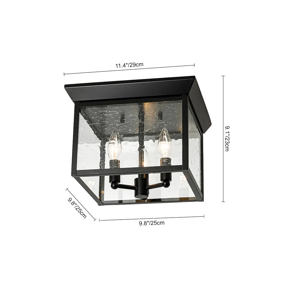 3-Light Clear Seeded Glass Black Square Cage Ceiling Light - Image 8