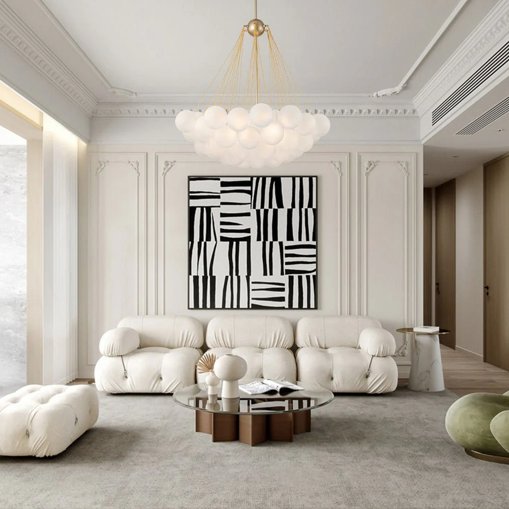 3-Light Cluster Frosted Glass Bubble Chandelier - Image 2