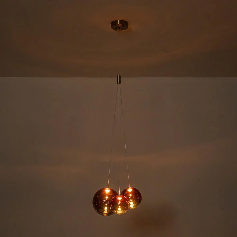 3-Light Cluster Gold Ruby Glass Globe Dimmable LED Pendant - Image 10