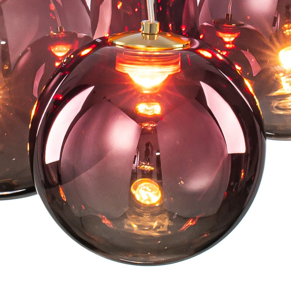 3-Light Cluster Gold Ruby Glass Globe Dimmable LED Pendant - Image 11