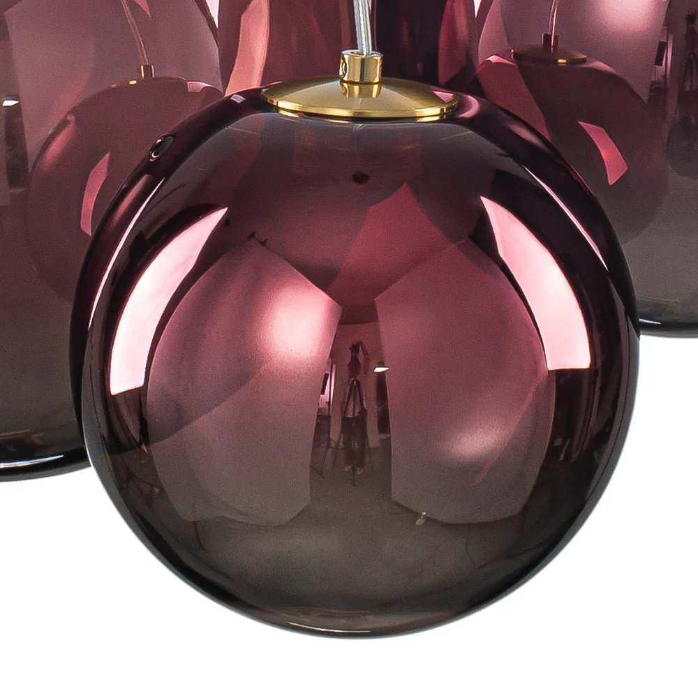 3-Light Cluster Gold Ruby Glass Globe Dimmable LED Pendant - Image 12