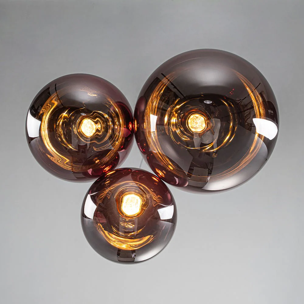 3-Light Cluster Gold Ruby Glass Globe Dimmable LED Pendant - Image 14