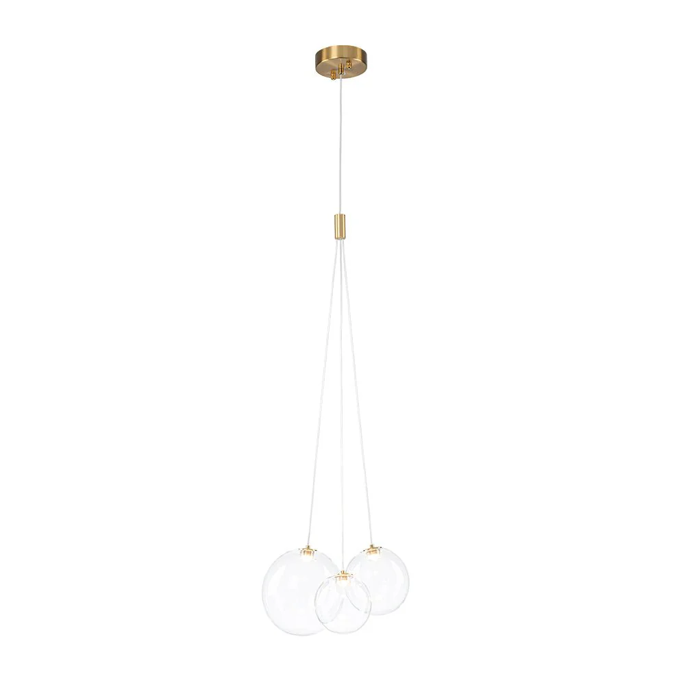 3-Light Cluster Gold Ruby Glass Globe Dimmable LED Pendant - Image 15