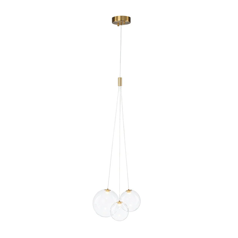3-Light Cluster Gold Ruby Glass Globe Dimmable LED Pendant - Image 16