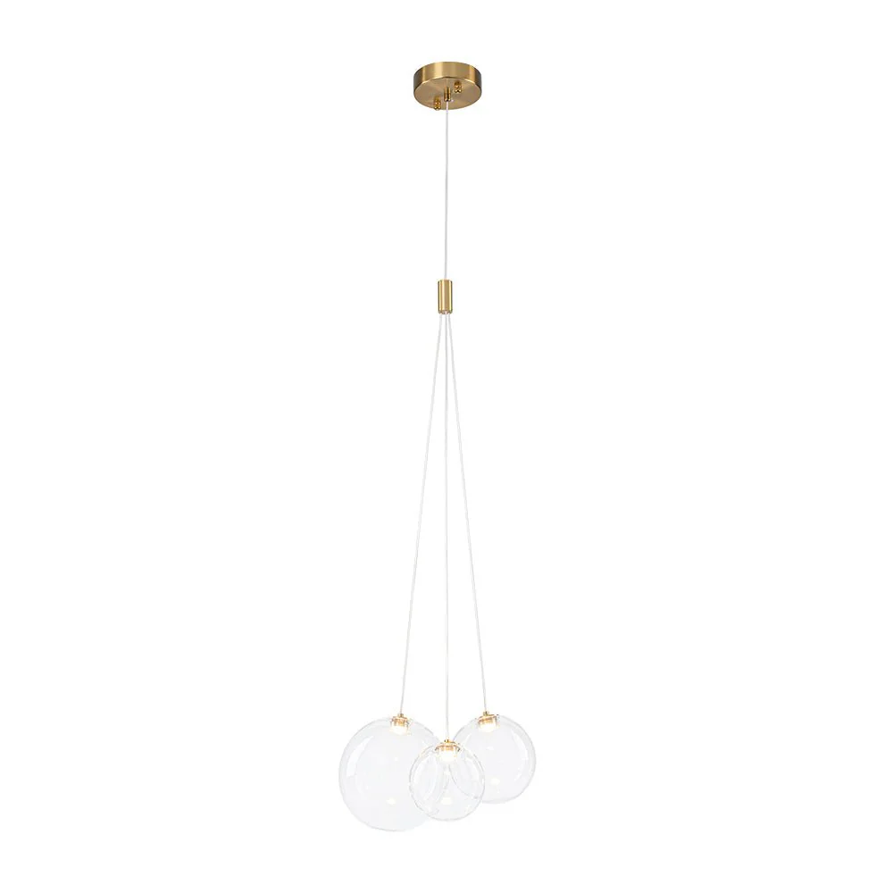 3-Light Cluster Gold Ruby Glass Globe Dimmable LED Pendant - Image 17