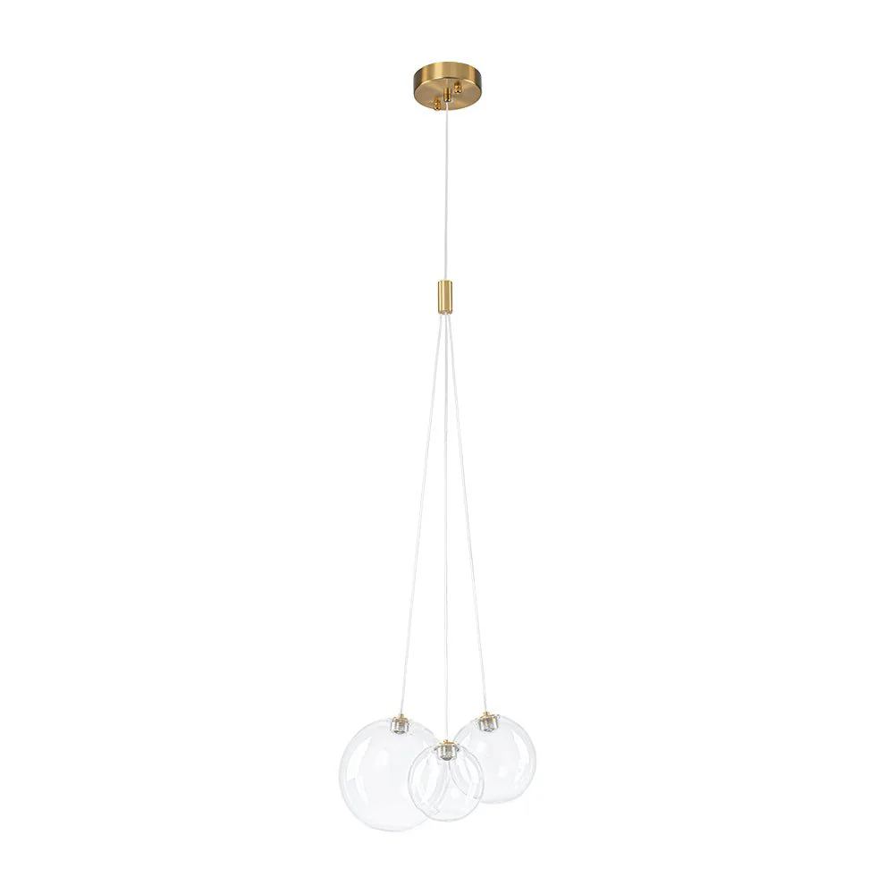 3-Light Cluster Gold Ruby Glass Globe Dimmable LED Pendant - Image 18