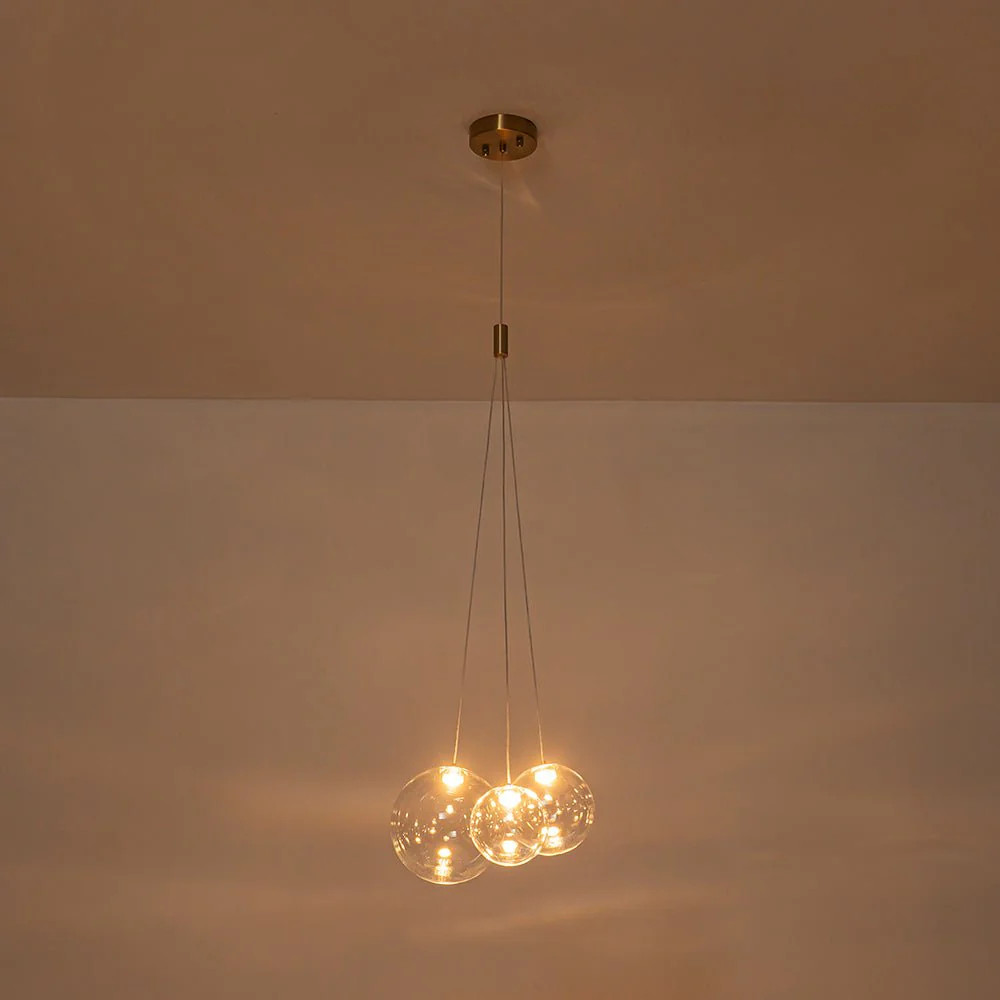 3-Light Cluster Gold Ruby Glass Globe Dimmable LED Pendant - Image 19