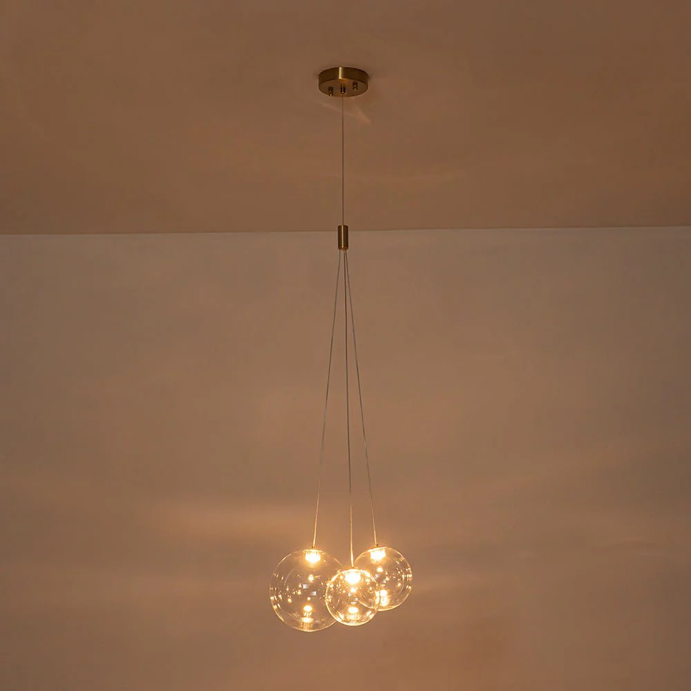 3-Light Cluster Gold Ruby Glass Globe Dimmable LED Pendant - Image 20
