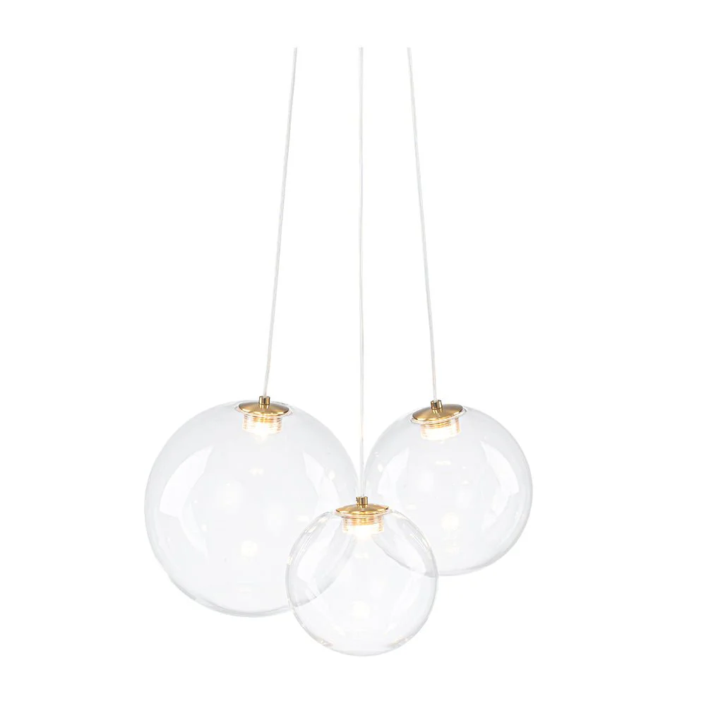3-Light Cluster Gold Ruby Glass Globe Dimmable LED Pendant - Image 21
