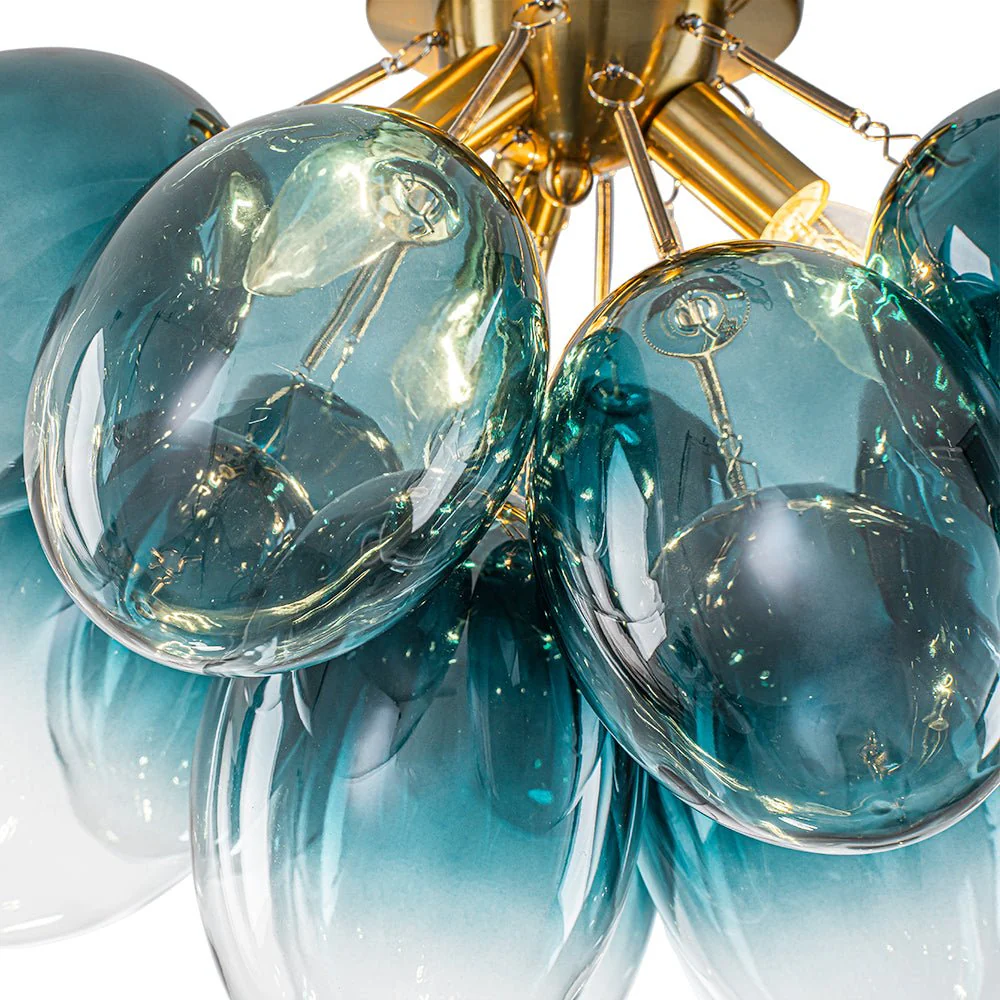 3-Light Cluster Gradient Blue Glass Bubble Semi Flush Mount - Image 12