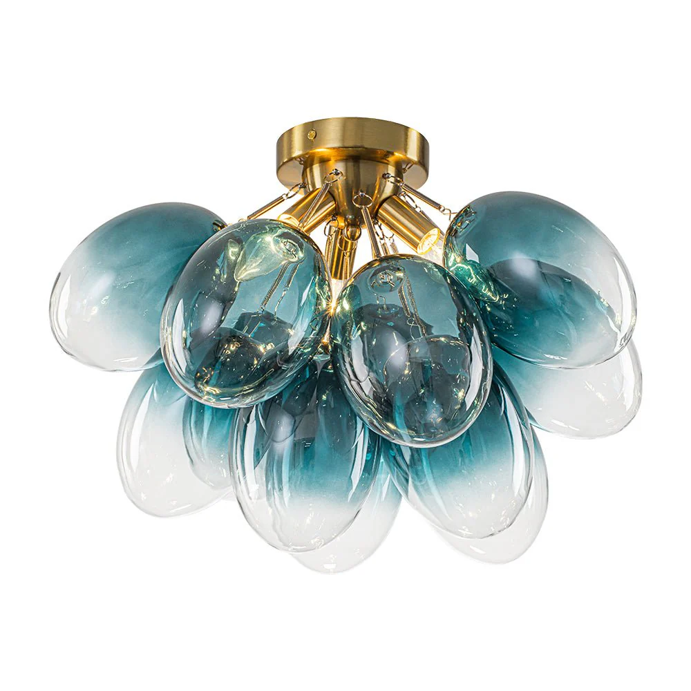 3-Light Cluster Gradient Blue Glass Bubble Semi Flush Mount - Image 3