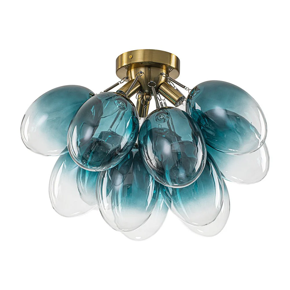 3-Light Cluster Gradient Blue Glass Bubble Semi Flush Mount - Image 4
