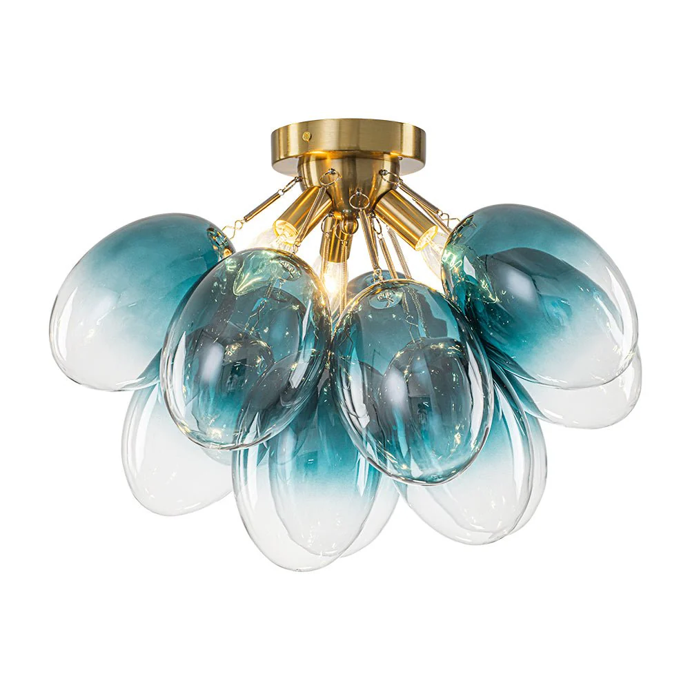 3-Light Cluster Gradient Blue Glass Bubble Semi Flush Mount - Image 5