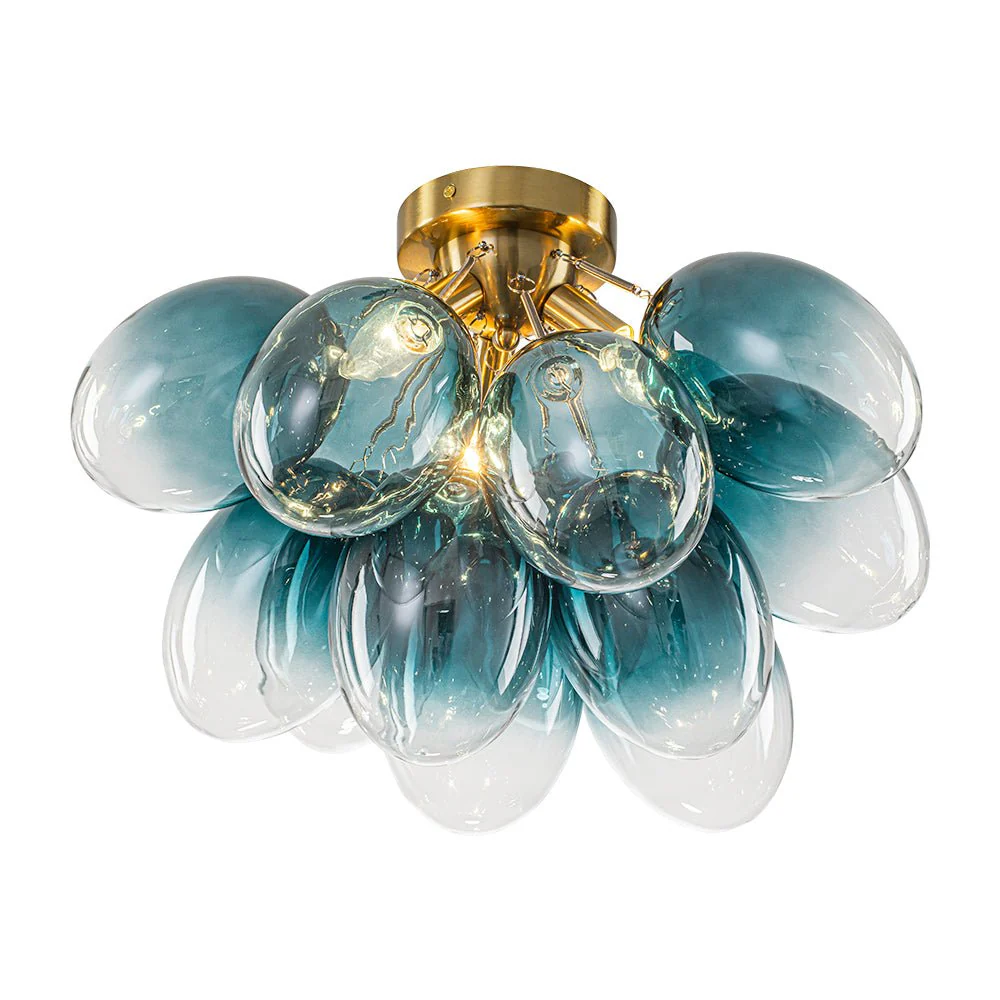 3-Light Cluster Gradient Blue Glass Bubble Semi Flush Mount - Image 6