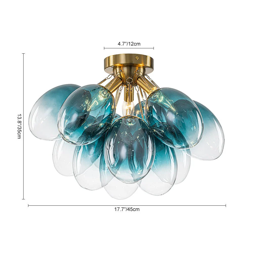 3-Light Cluster Gradient Blue Glass Bubble Semi Flush Mount - Image 7