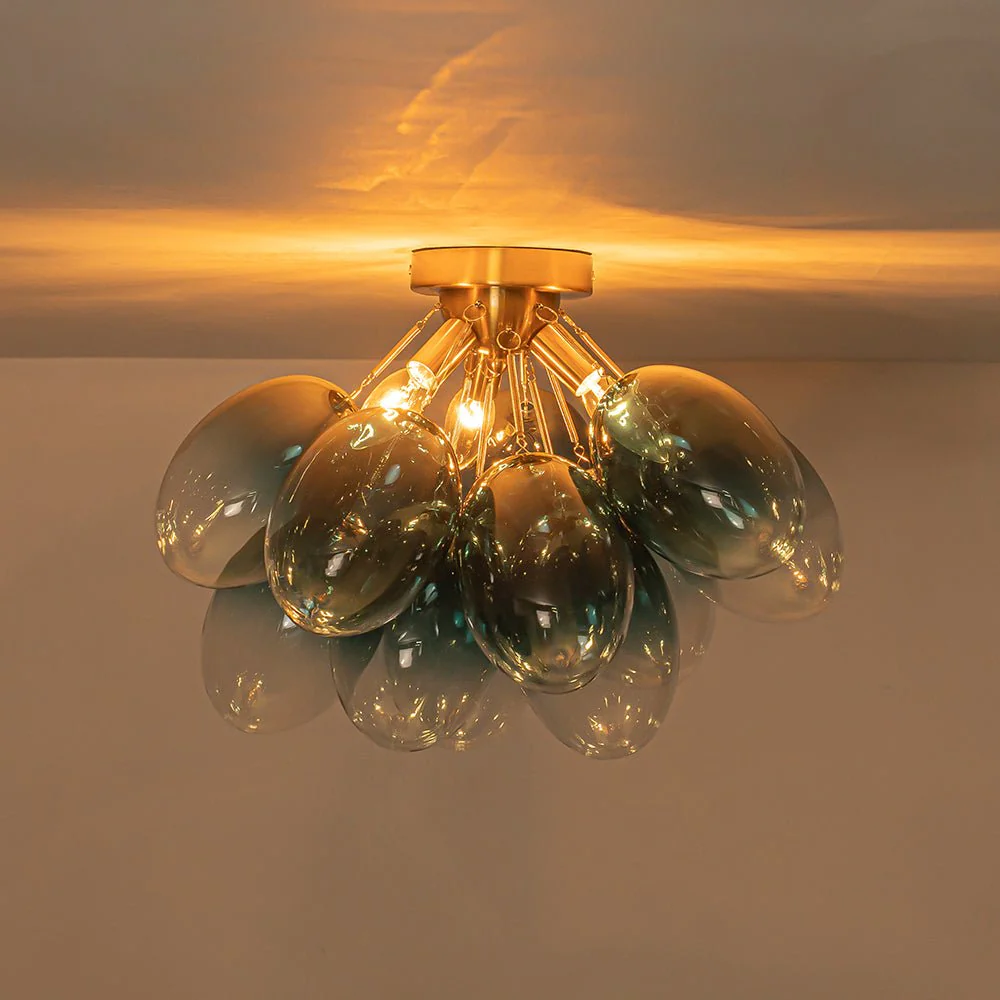 3-Light Cluster Gradient Blue Glass Bubble Semi Flush Mount - Image 8