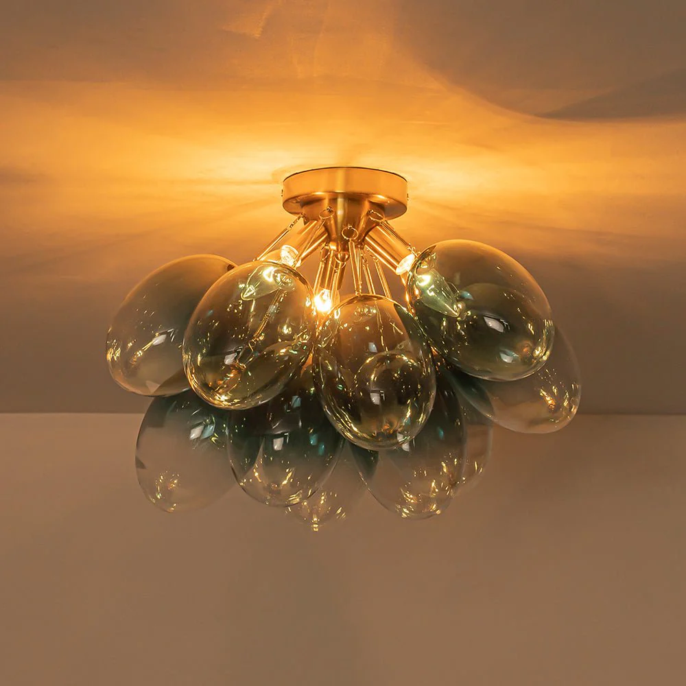3-Light Cluster Gradient Blue Glass Bubble Semi Flush Mount - Image 9