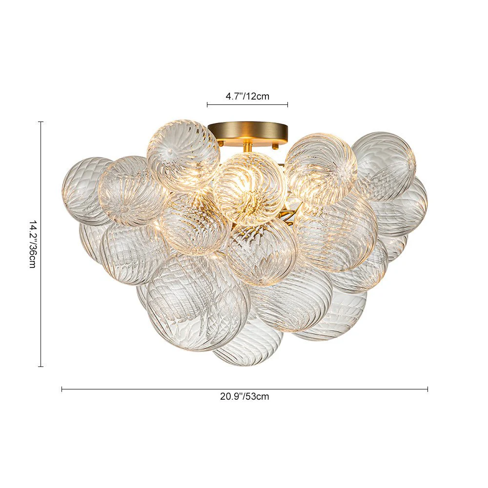3-Light Cluster Ribbed Glass Bubble Semi Flush Chandelier - Image 25