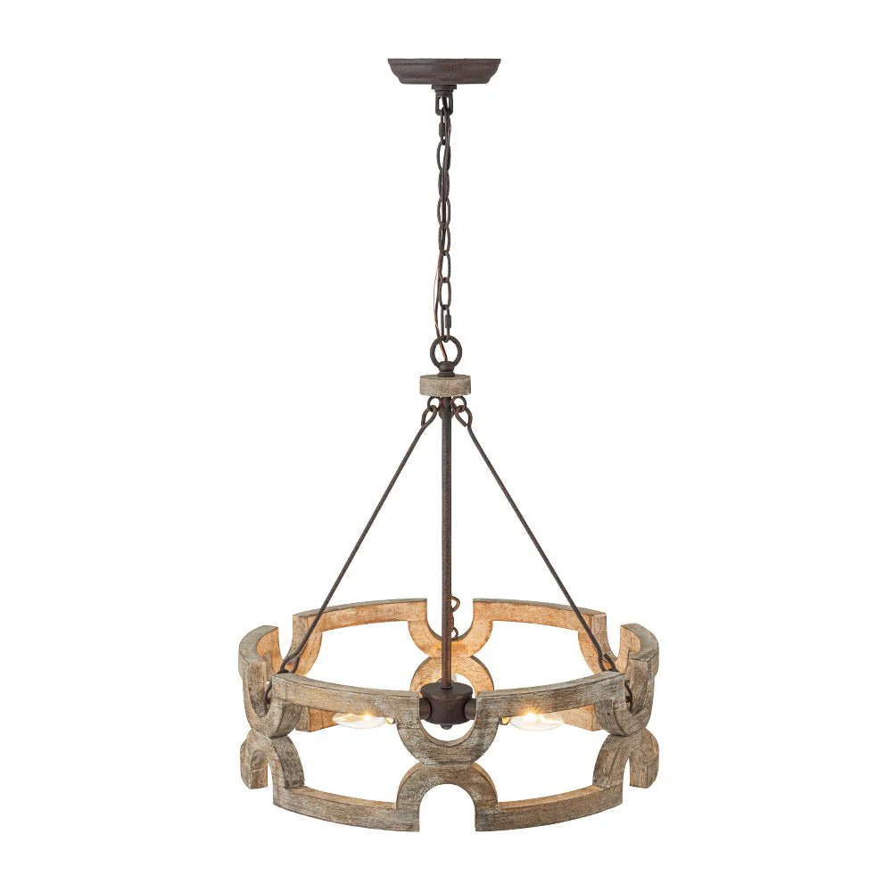 3-Light Farmhouse Open Aged Wood Drum Pendant Light - Image 10