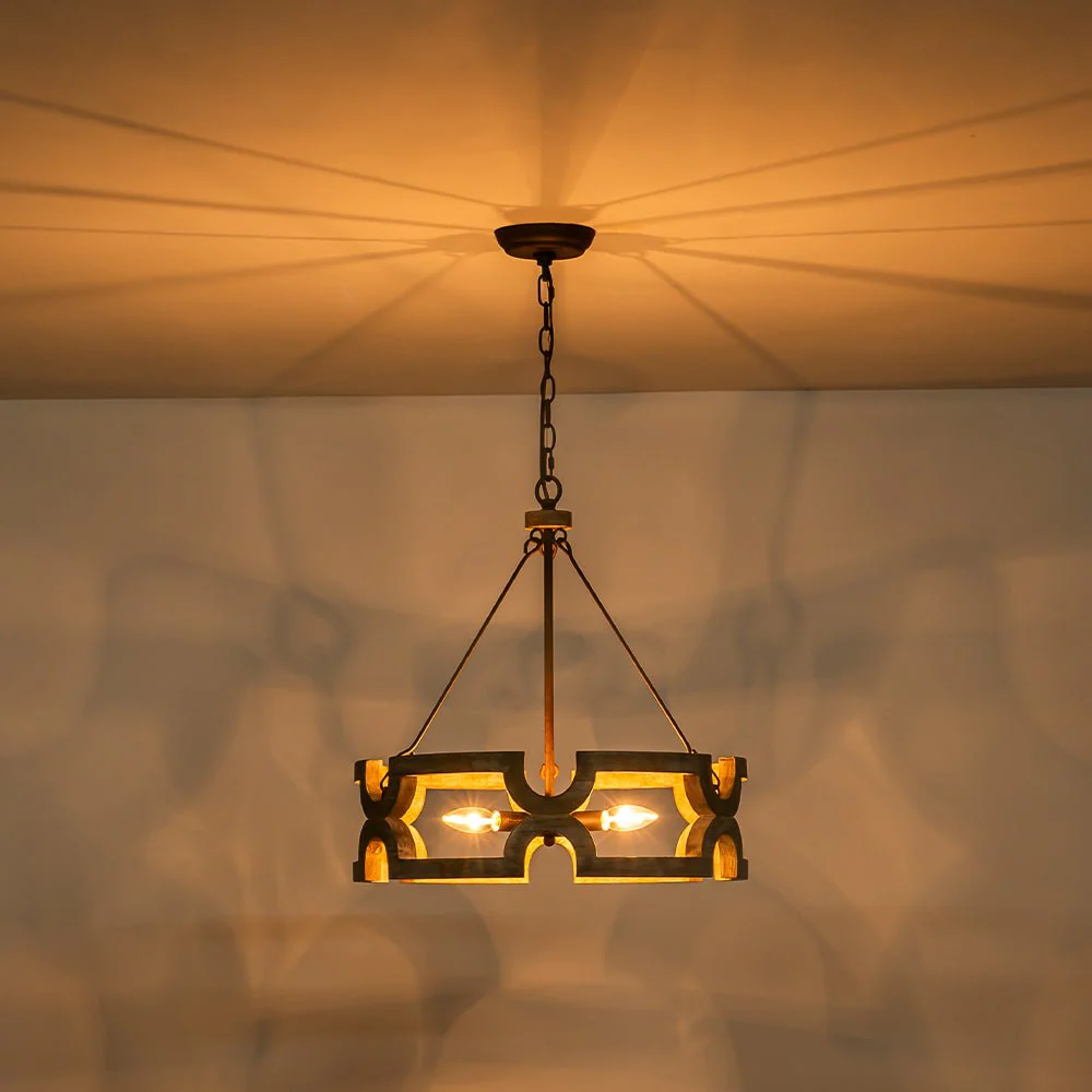 3-Light Farmhouse Open Aged Wood Drum Pendant Light - Image 11