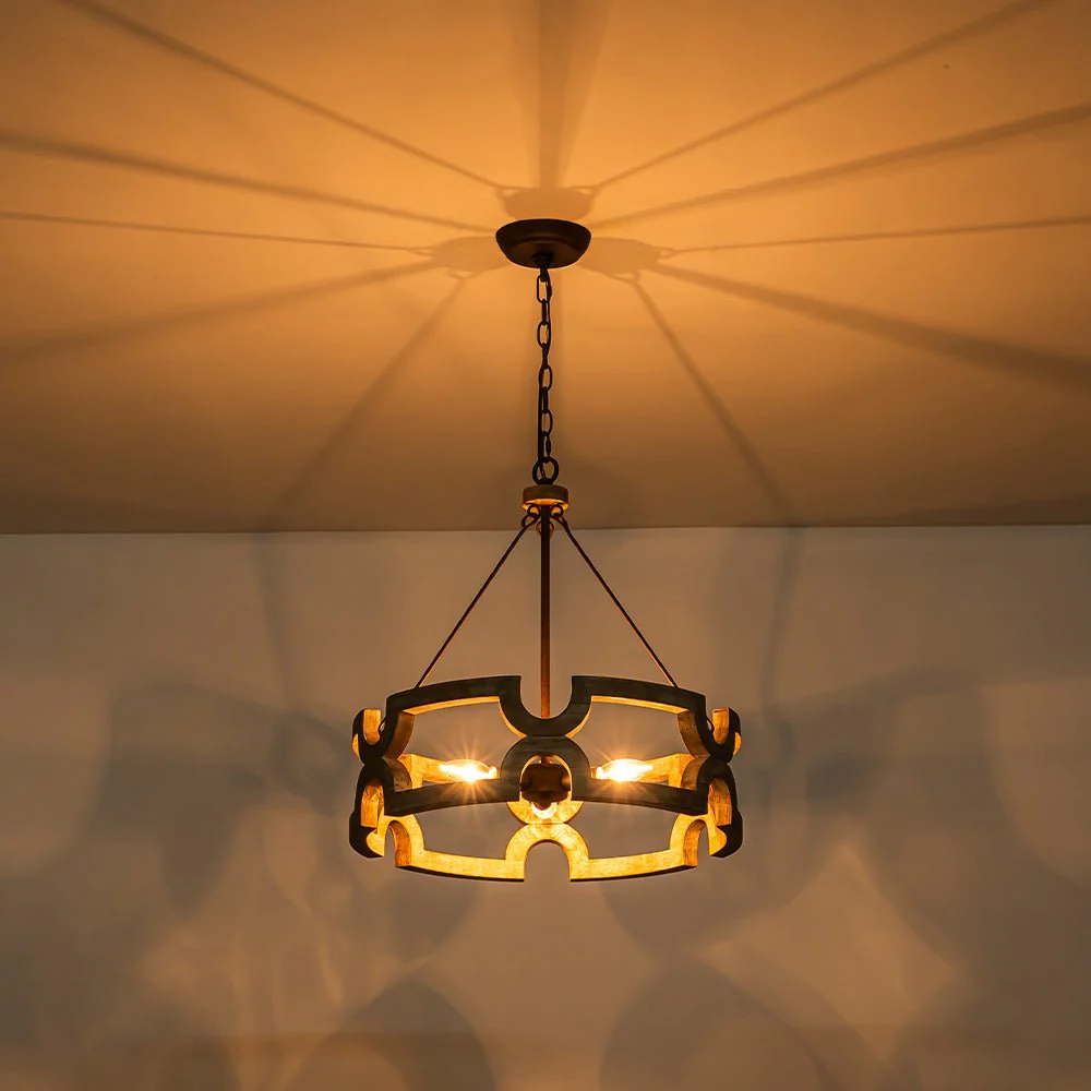 3-Light Farmhouse Open Aged Wood Drum Pendant Light - Image 12