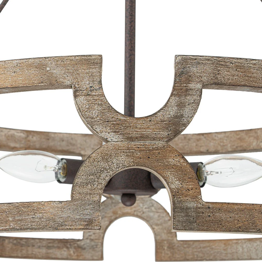 3-Light Farmhouse Open Aged Wood Drum Pendant Light - Image 16