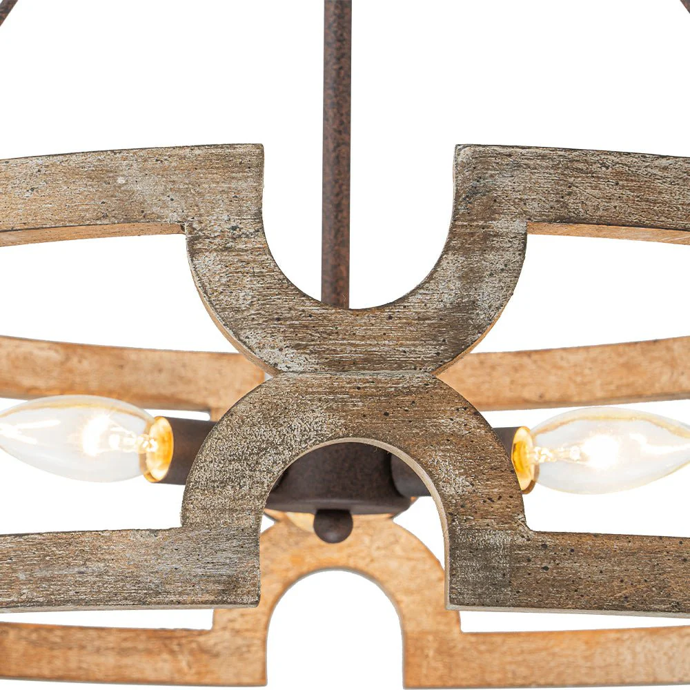 3-Light Farmhouse Open Aged Wood Drum Pendant Light - Image 17
