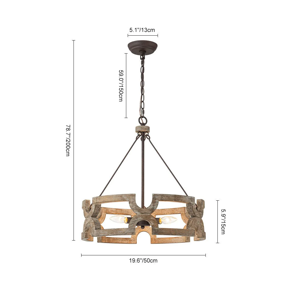 3-Light Farmhouse Open Aged Wood Drum Pendant Light - Image 18