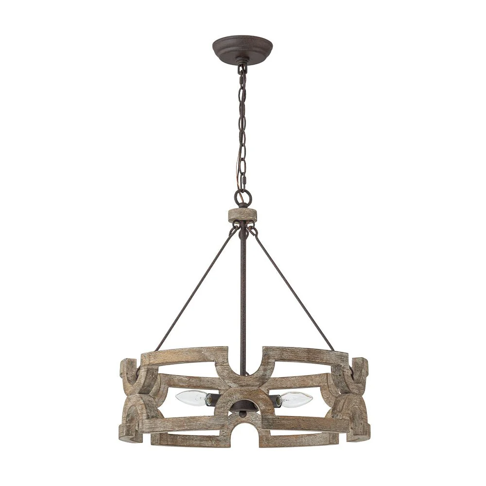 3-Light Farmhouse Open Aged Wood Drum Pendant Light - Image 6