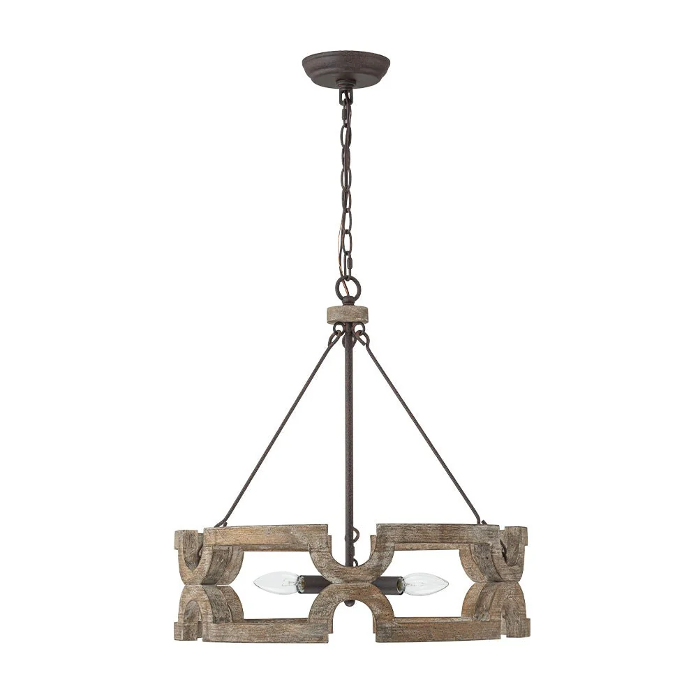 3-Light Farmhouse Open Aged Wood Drum Pendant Light - Image 7