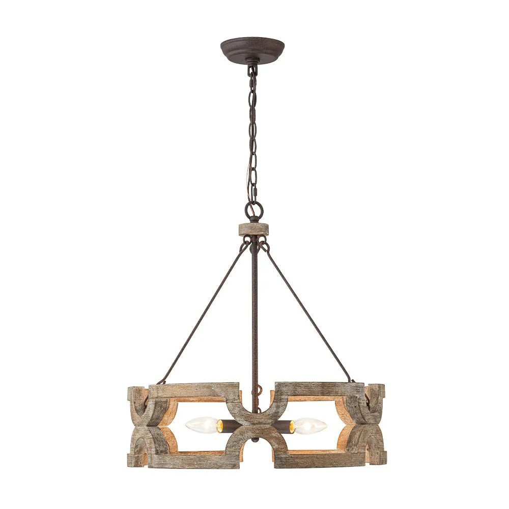 3-Light Farmhouse Open Aged Wood Drum Pendant Light - Image 8