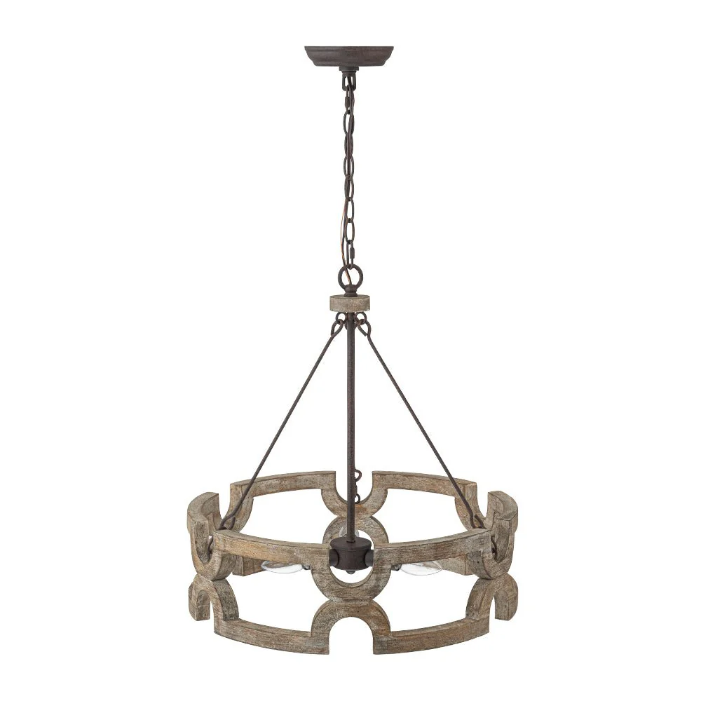 3-Light Farmhouse Open Aged Wood Drum Pendant Light - Image 9