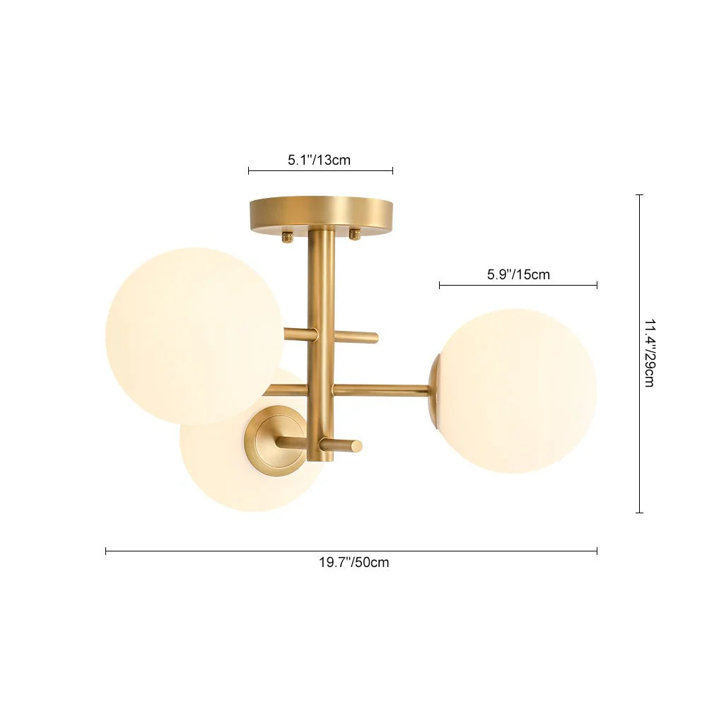 3-Light Frosted Glass Globe Tiered Sputnik Semi Flush Mount - Image 7