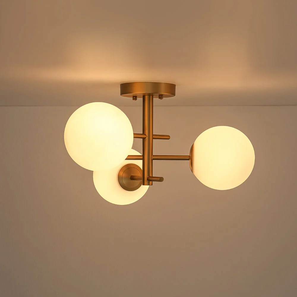 3-Light Frosted Glass Globe Tiered Sputnik Semi Flush Mount - Image 9
