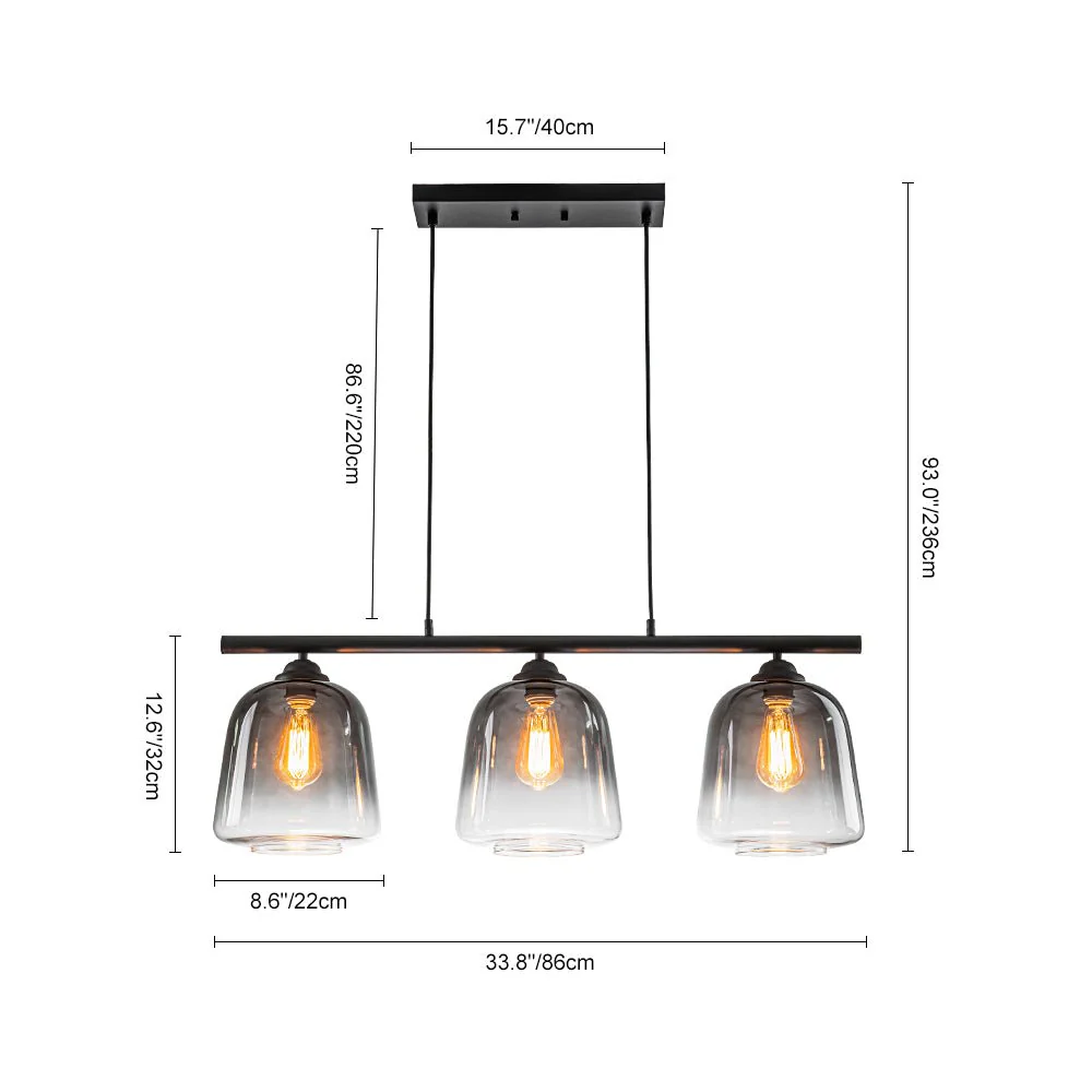 3-Light Gradual Smoked Glass Shade Linear Island Pendant - Image 16