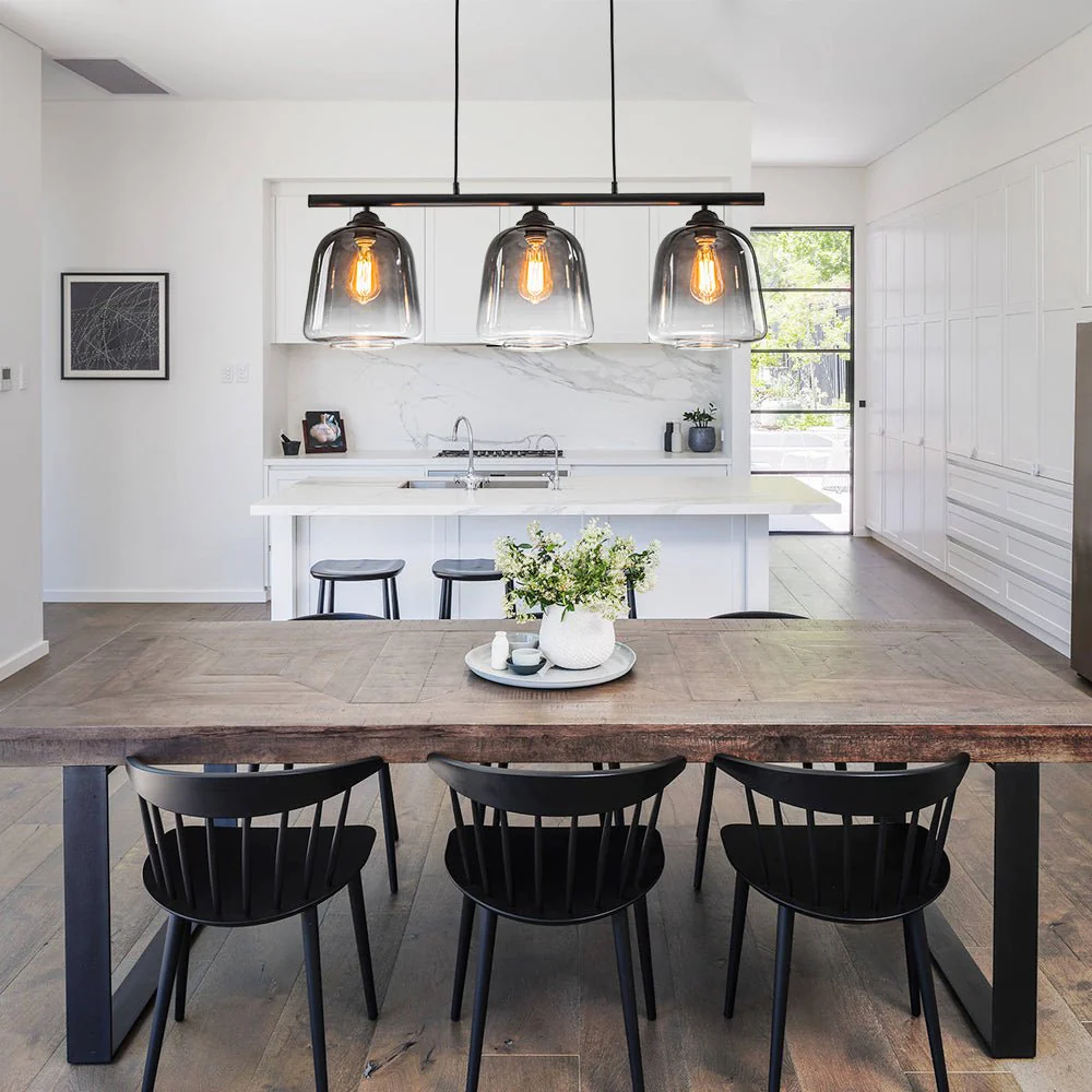 3-Light Gradual Smoked Glass Shade Linear Island Pendant - Image 2