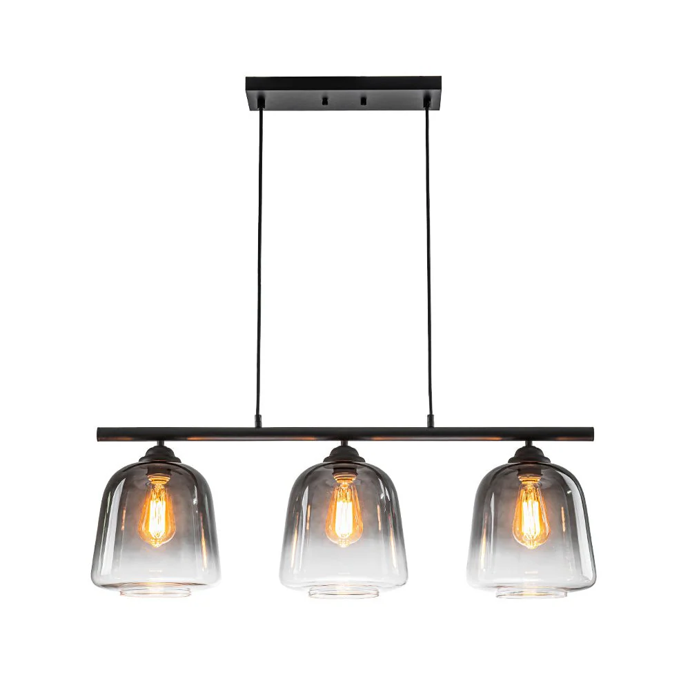 3-Light Gradual Smoked Glass Shade Linear Island Pendant - Image 4