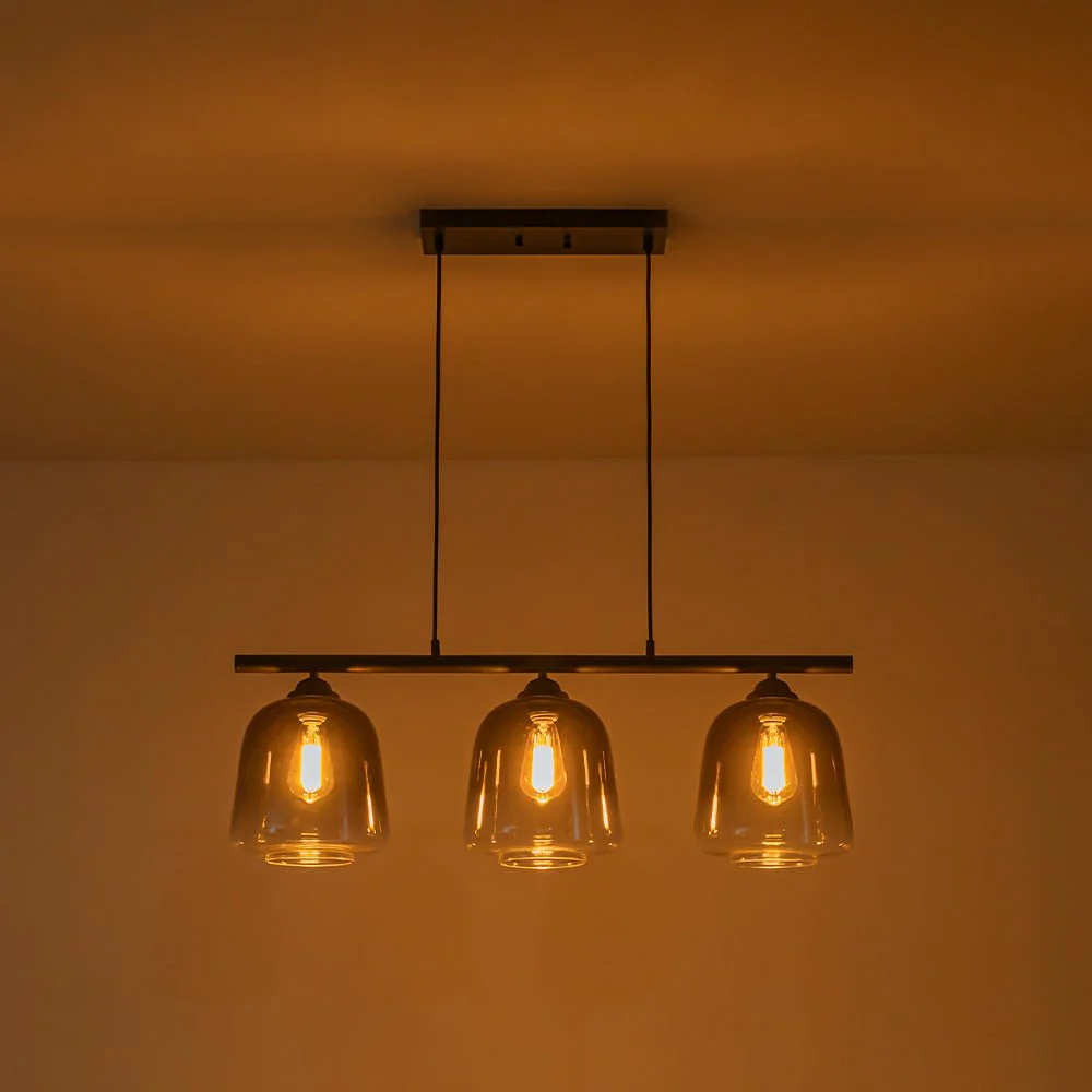 3-Light Gradual Smoked Glass Shade Linear Island Pendant - Image 5