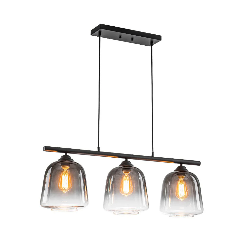3-Light Gradual Smoked Glass Shade Linear Island Pendant - Image 6