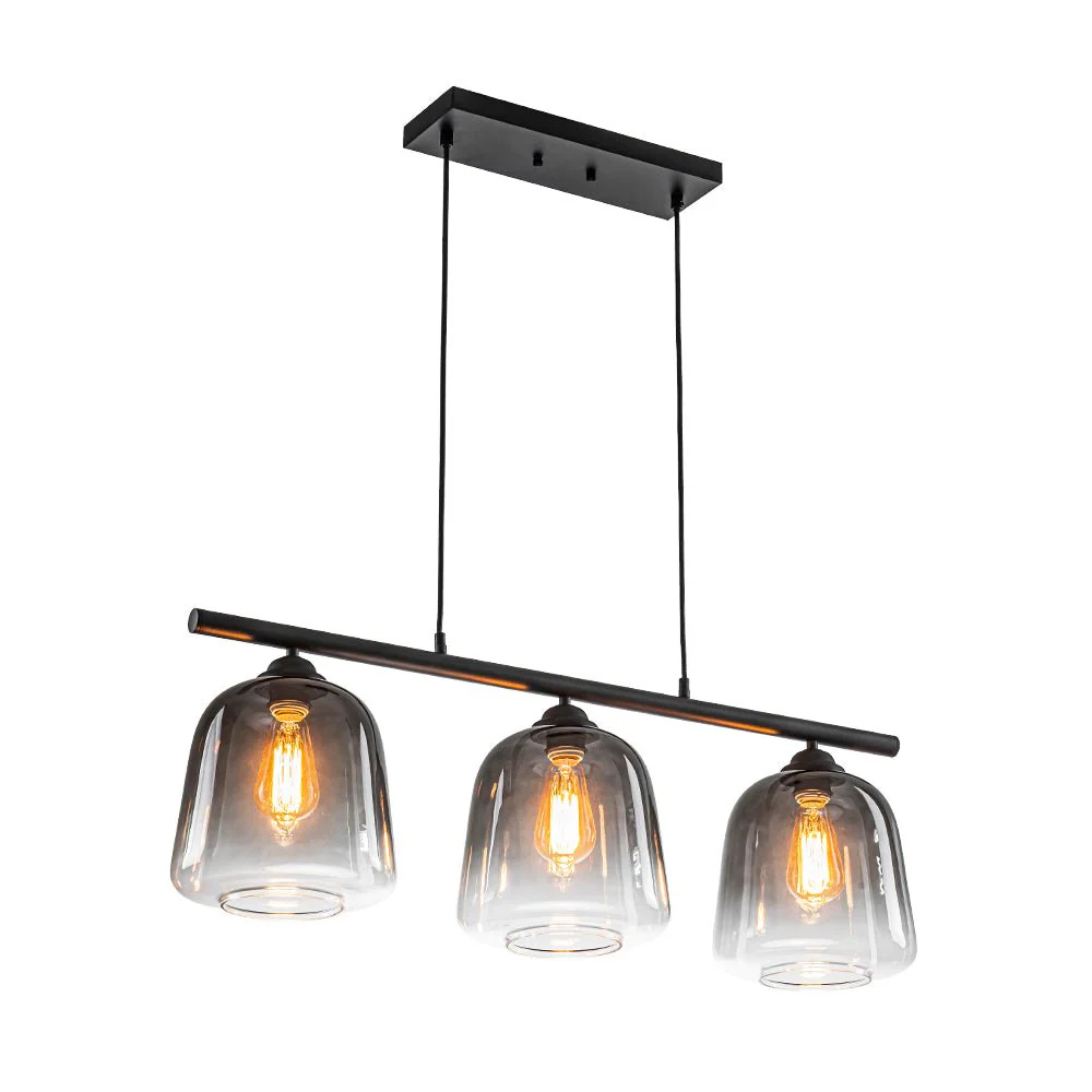 3-Light Gradual Smoked Glass Shade Linear Island Pendant - Image 7