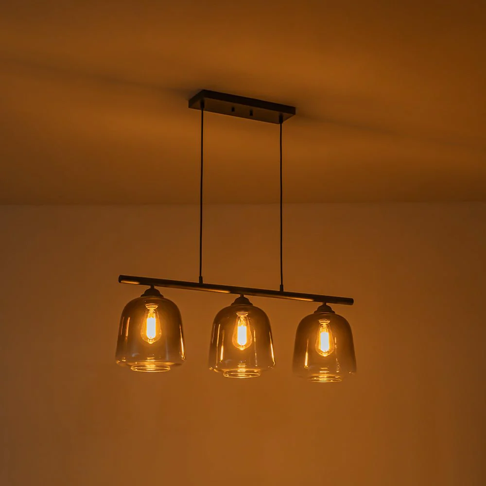 3-Light Gradual Smoked Glass Shade Linear Island Pendant - Image 8