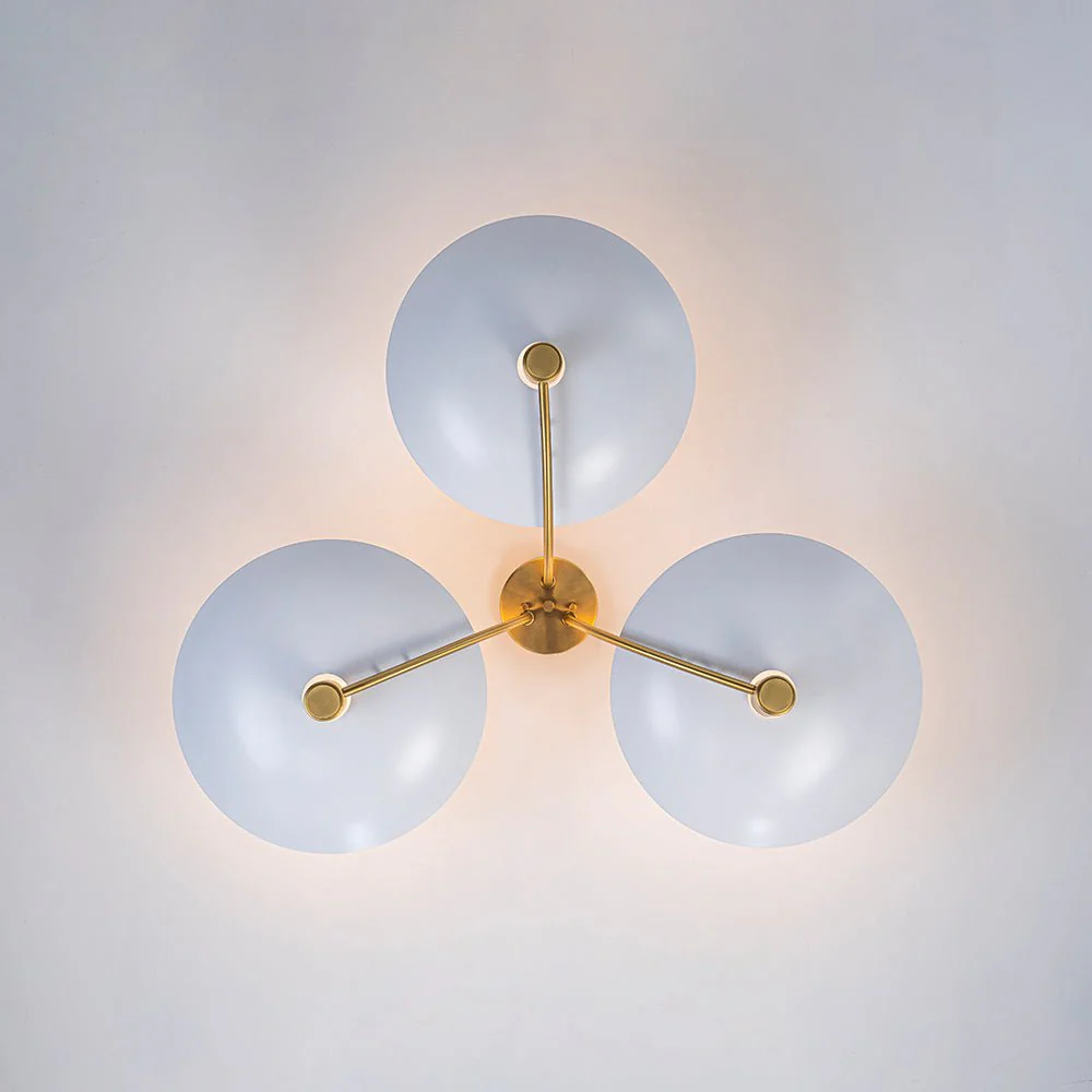 3-Light Modern Iron Brass White Saucer Semi Flush Mount - Image 11