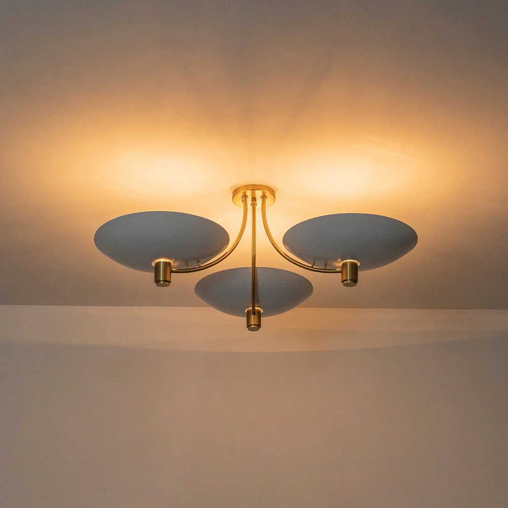 3-Light Modern Iron Brass White Saucer Semi Flush Mount - Image 12