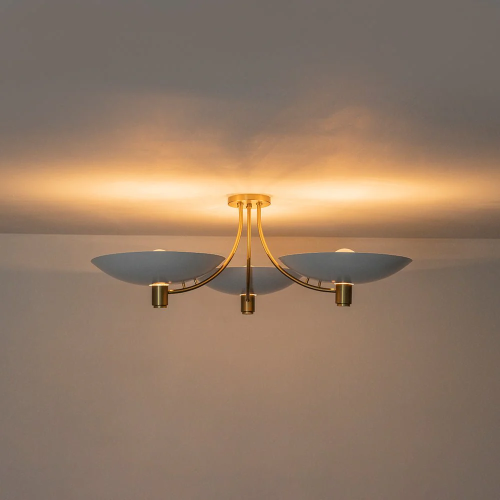 3-Light Modern Iron Brass White Saucer Semi Flush Mount - Image 13