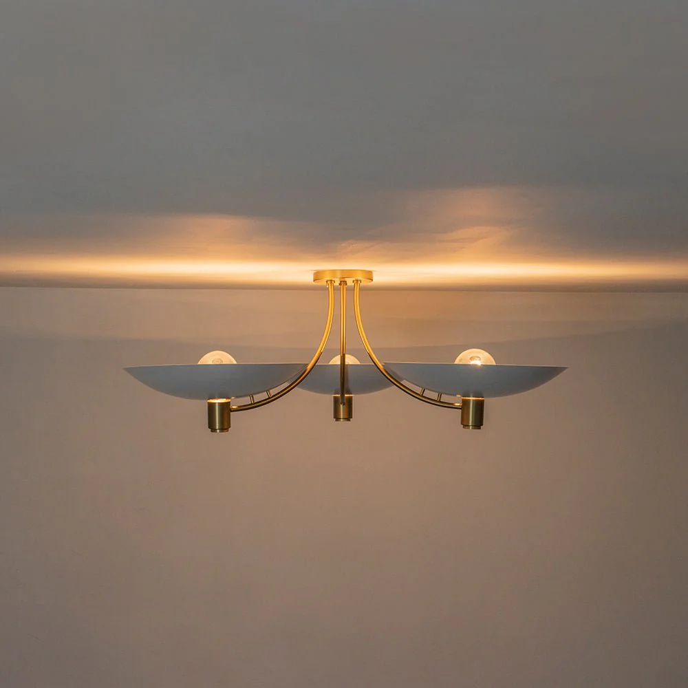 3-Light Modern Iron Brass White Saucer Semi Flush Mount - Image 14