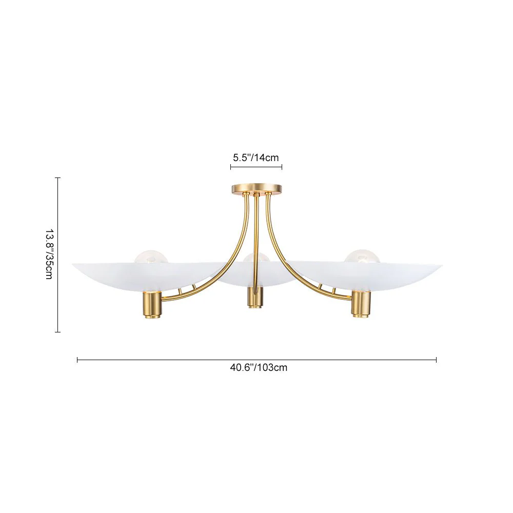 3-Light Modern Iron Brass White Saucer Semi Flush Mount - Image 3