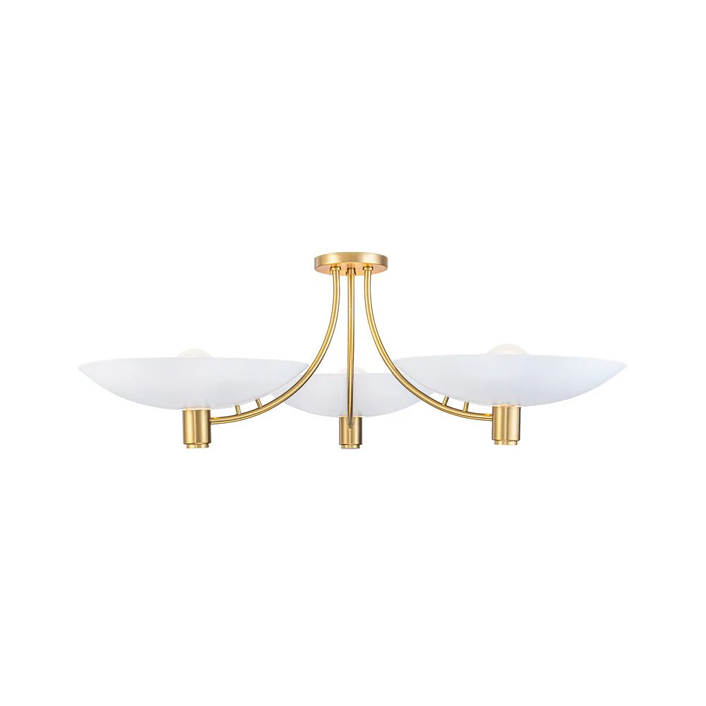 3-Light Modern Iron Brass White Saucer Semi Flush Mount - Image 4